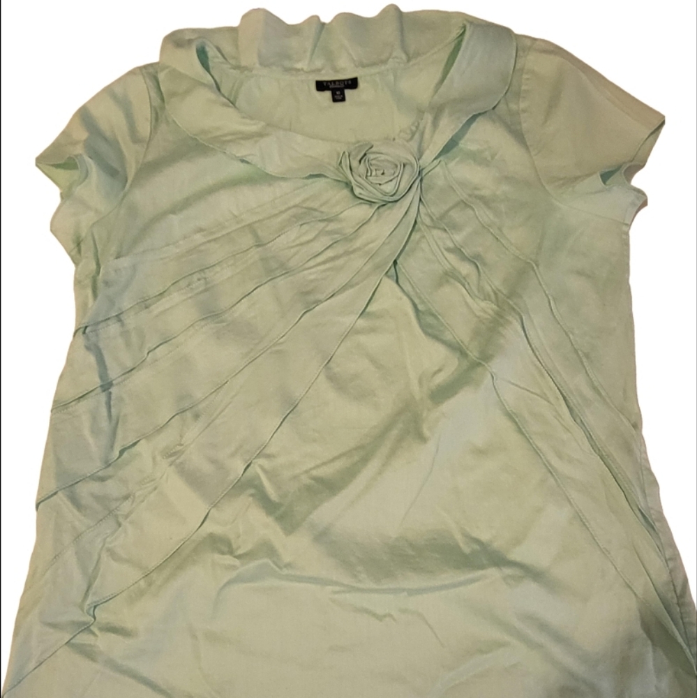 Talbots Mint Green Asymmetrical Ruffled Blouse In 100% Cotton Size 10 - Picture 4 of 9